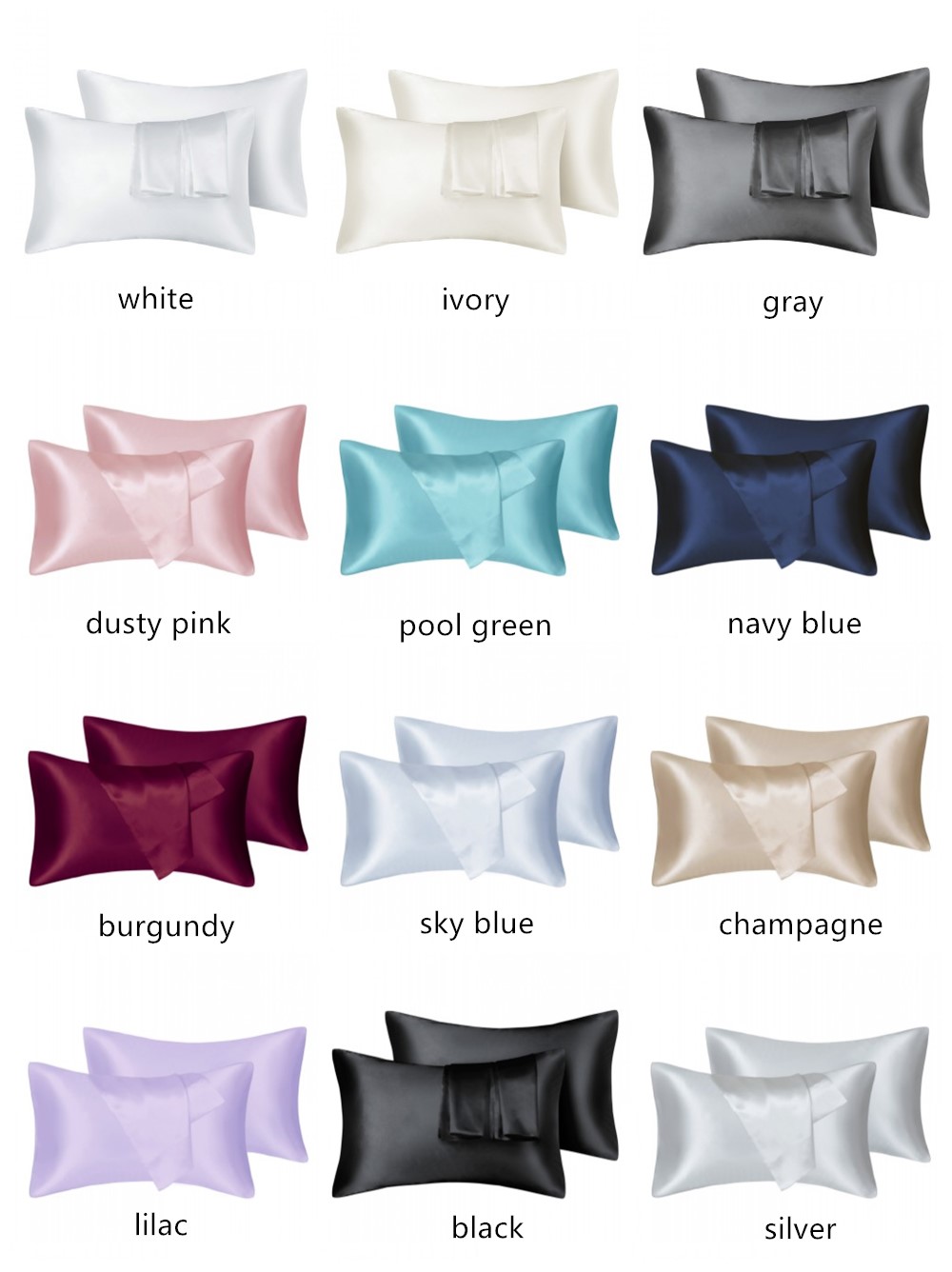 Silk Pillowcase Set - 2 pz/lotto Solido Raso Setoso Cura