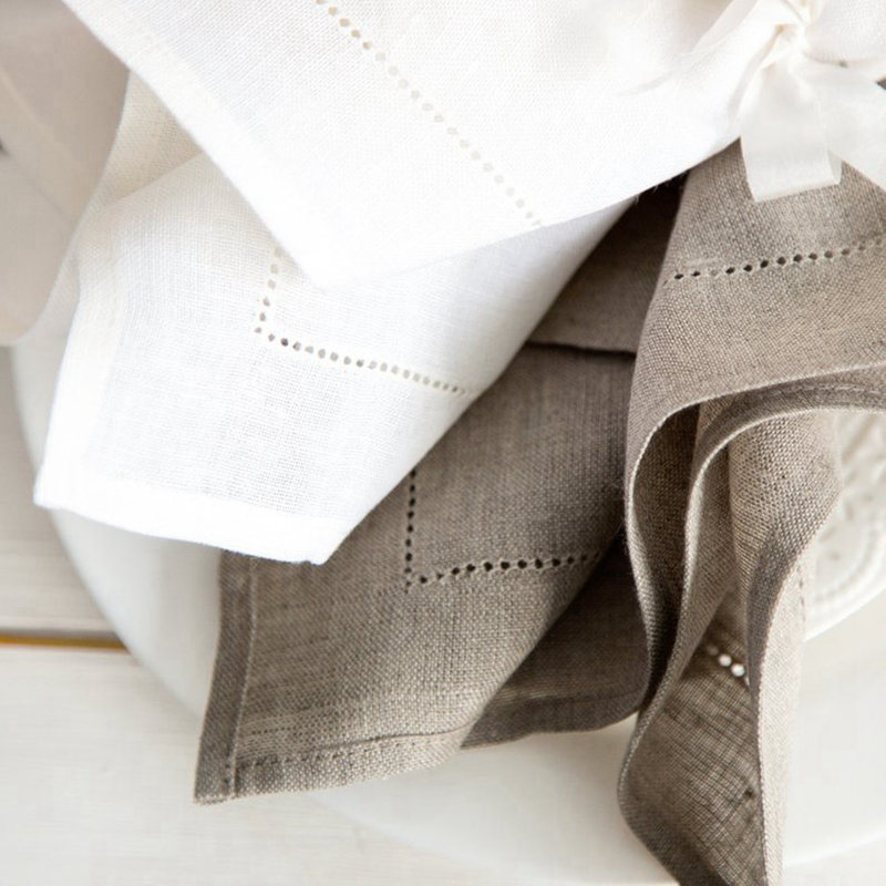Linen Napkin Set - 6 Pezzi Tovaglioli Hemmingstitch bianchi Tovagliolo