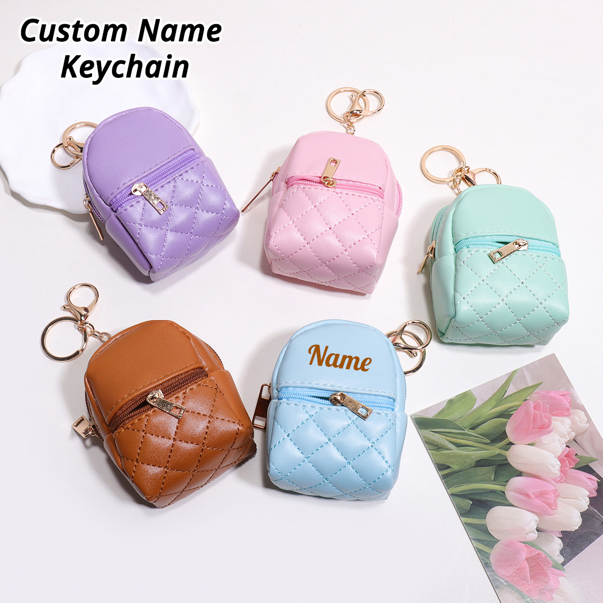 Leather Card Wallet - Mini Portachiavi Personalizzato con Nome, Portamonete,